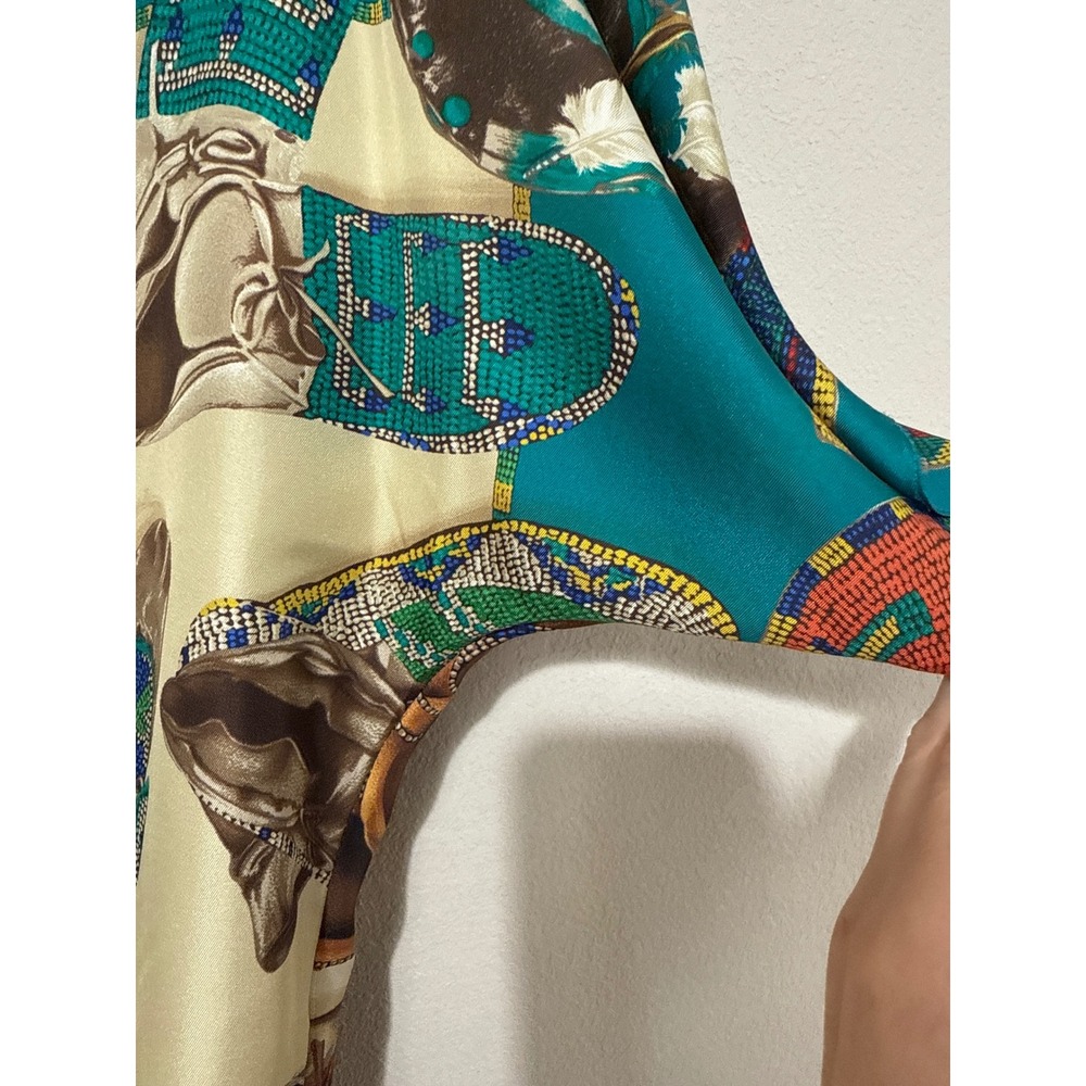 Ralph Lauren Silk Scarf Blouse Top XS Beige Moccasins Native American Luxury - Picture 9 of 11